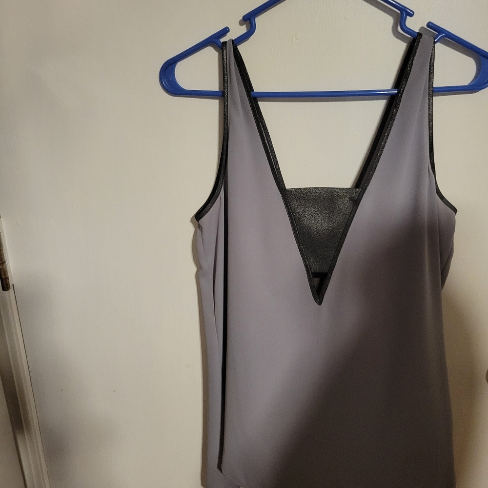 Express Metallic Silver V-Neck Tank Top